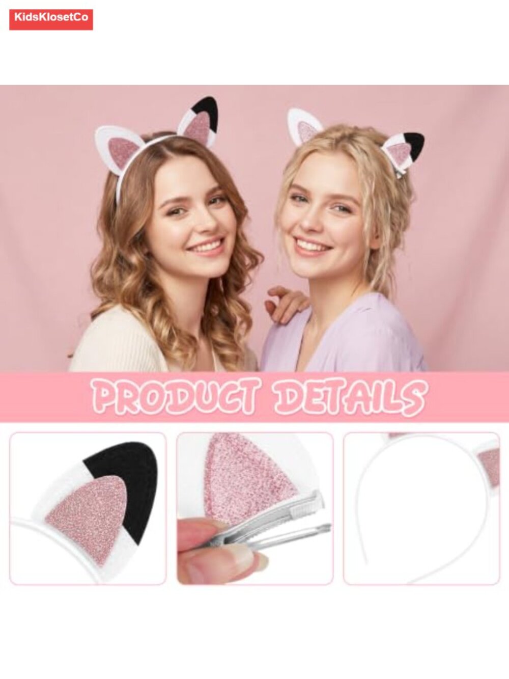 Cat Ears Headband with Glitter and Hair Clips Halloween Costume Cosplay - Picture 2 of 6